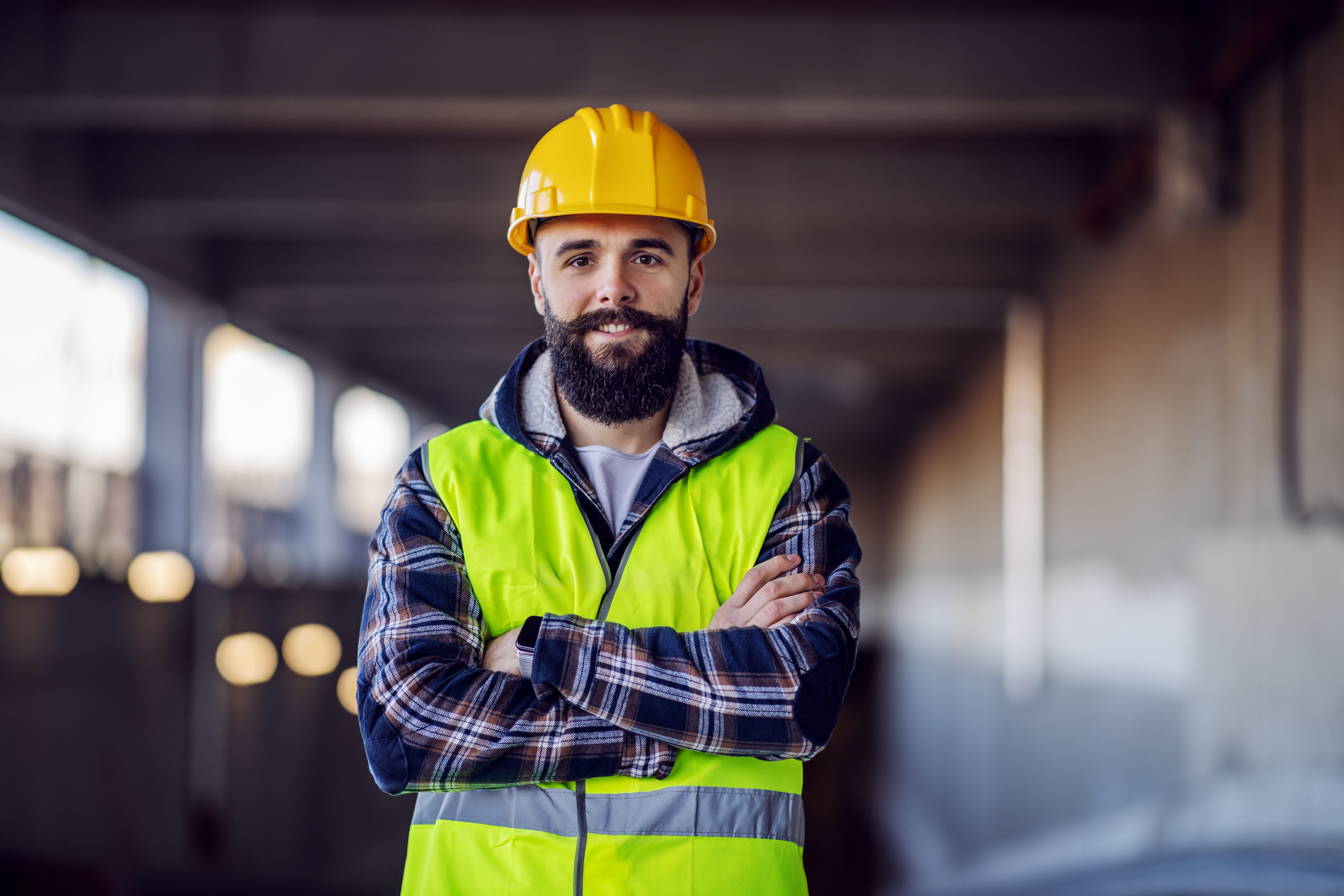 Image - CC 175 - Happy Male Construction Worker With Beard Smiling With Arms Folded Image - CC 175 - Happy Male Construction Worker With Beard Smiling With Arms Folded